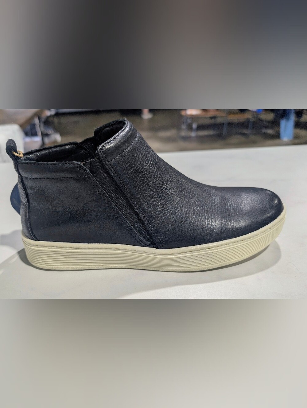 Sofft Black Leather Slip-On Ankle Bootie with Cream Rubber Sole